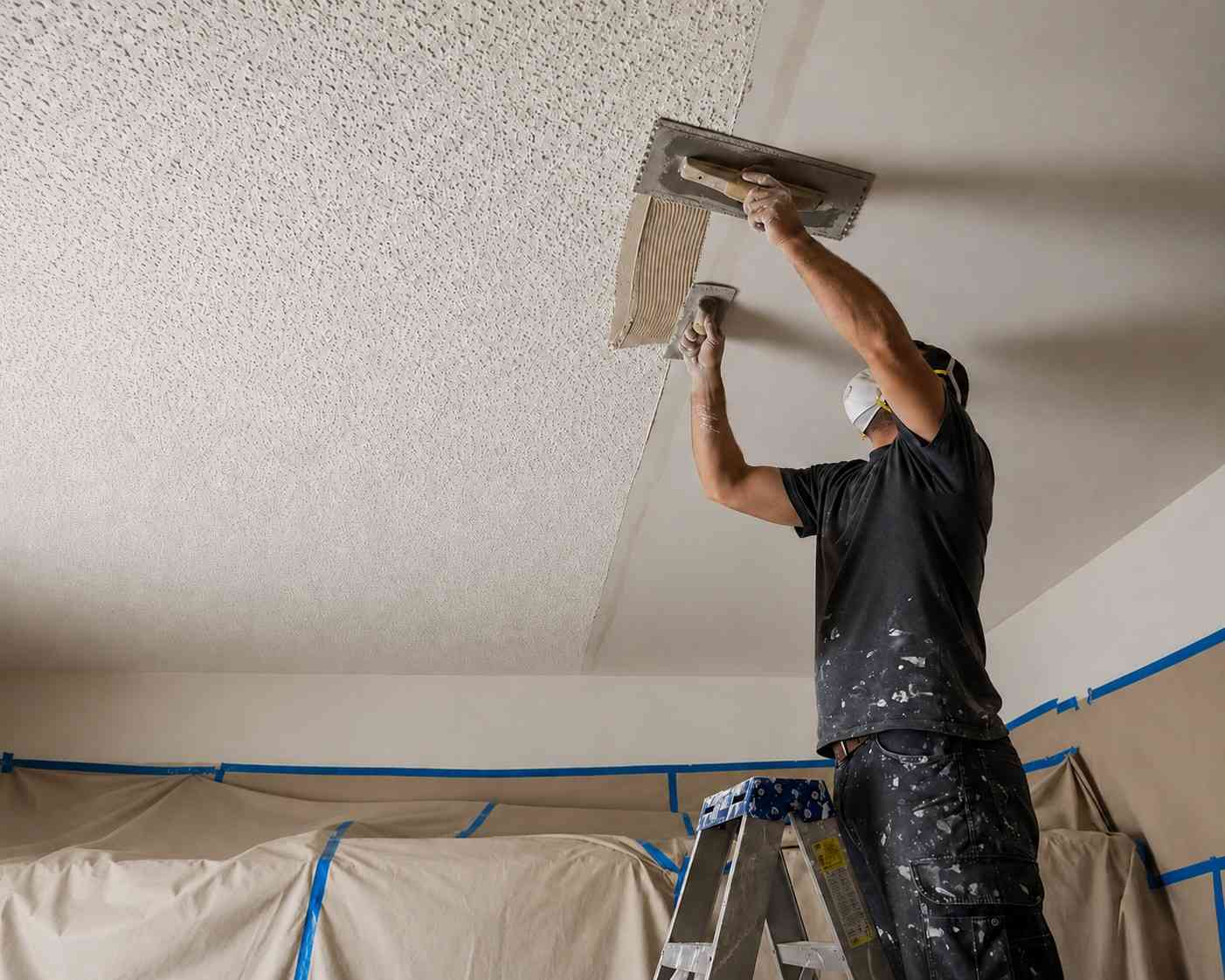 DGP Painting crew removing popcorn ceiling